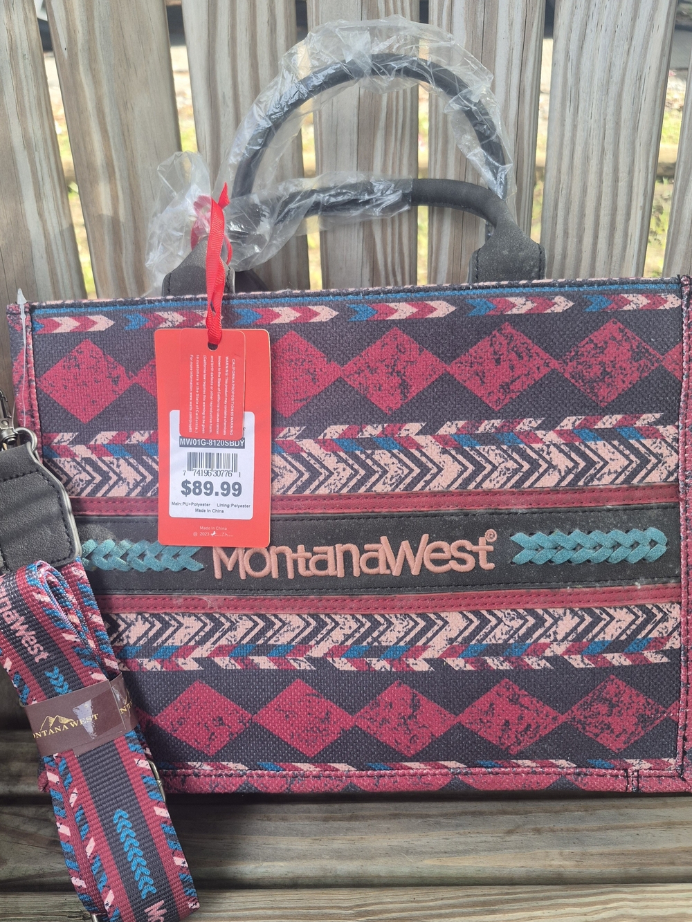 Montana West Pink, Teal & Black Patterned Tote with Removable Strap